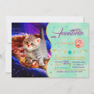 Invitation Les chats dans la pizza spatiale