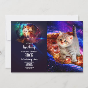 Invitation Les chats dans la pizza spatiale