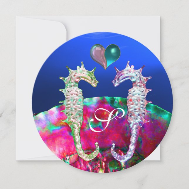 INVITATION LES CHEVAUX DE MER DANS AMOUREUX BEACH MARIAGE MON (Devant)