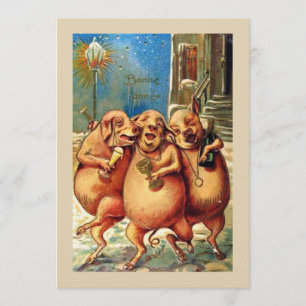 Invitation Les cochons français fêtent le Nouvel An Vintage