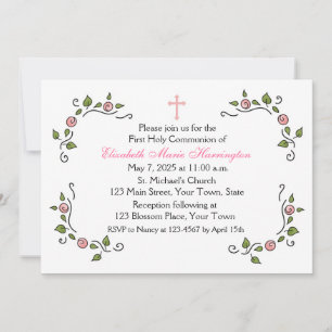 Invitation Les coins floraux roses, religieux