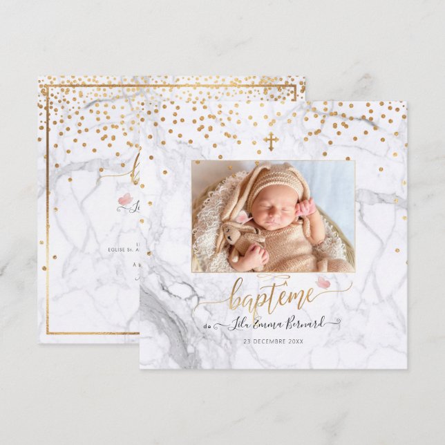 Invitation Les confettis d'or Faire partie de Baptême (Devant / Derrière)