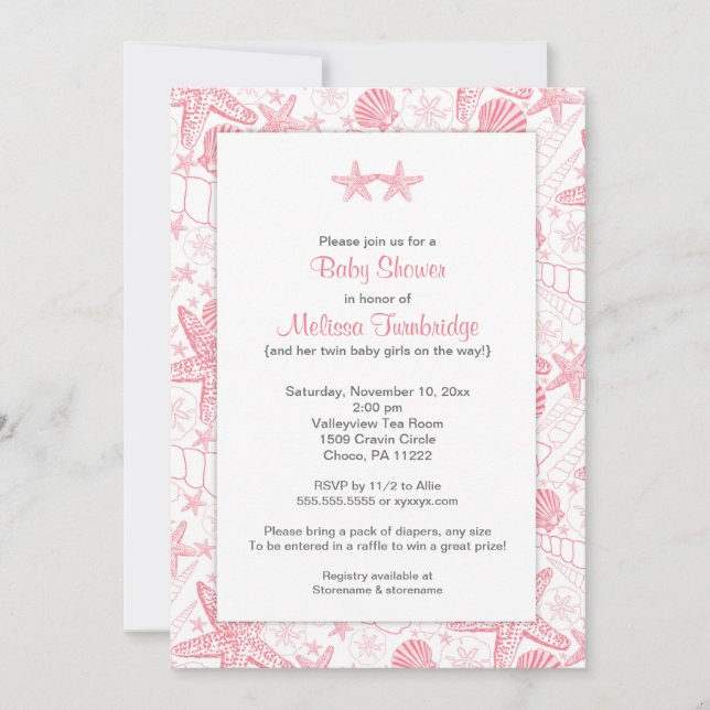 Invitation Les coquilles de mer roses Les étoiles de mer Les  (Devant)