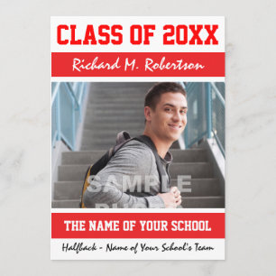 Invitation Les couleurs de l'école rouge et blanche Diplôme s