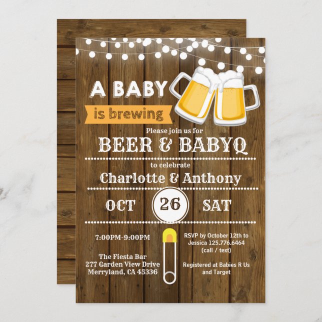 Invitation Les couples de bière invitent les baby showers san (Devant / Derrière)