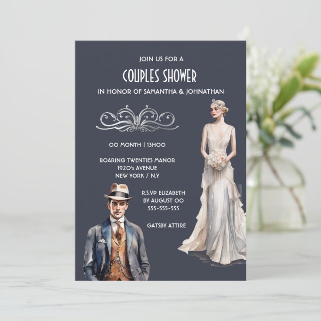 Invitation Les couples Great Gatsby douche marié chic (Debout devant)