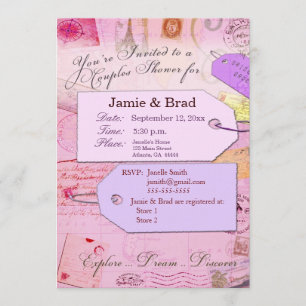 Invitation Les couples voyagent thème de douche dans le rose