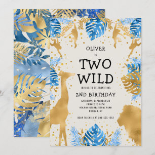 Invitation Les Deux Garçons Sauvages 2e Anniversaire Bleu Ecr