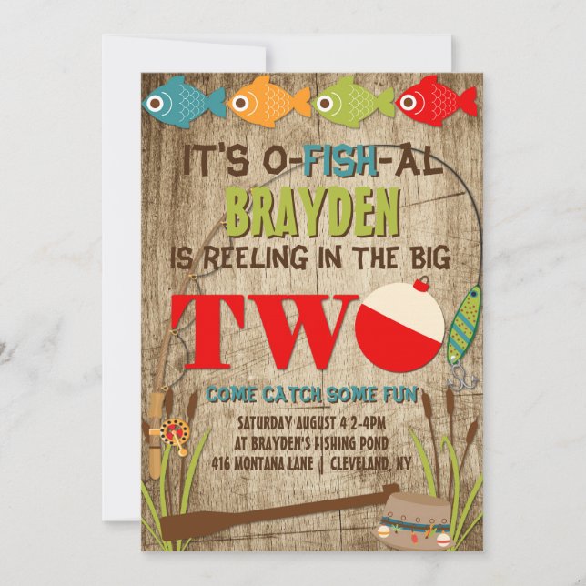 Invitation Les deux grands thèmes de pêche garçons premier an (Devant)