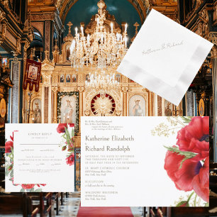 Invitation Les deux Parent Rouge Floral 2 Lieux Blanc Mariage