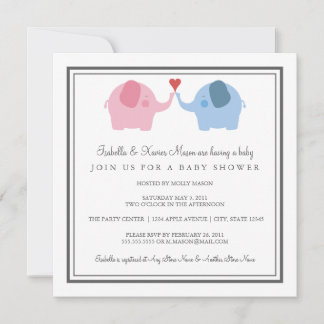 Invitation Les éléphants Carrés dans un Baby shower d'amour