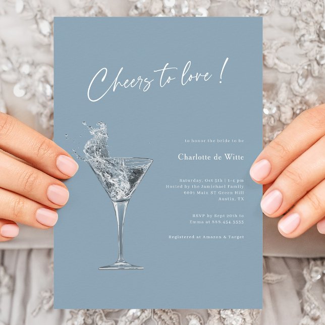 Invitation Les encouragements modernes pour aimer la douche n (Elegant Dusty Blue Cheers To Love Bridal Shower Invitation)