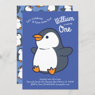 Invitation Les enfants d'hiver de Cute Penguin 1er anniversai
