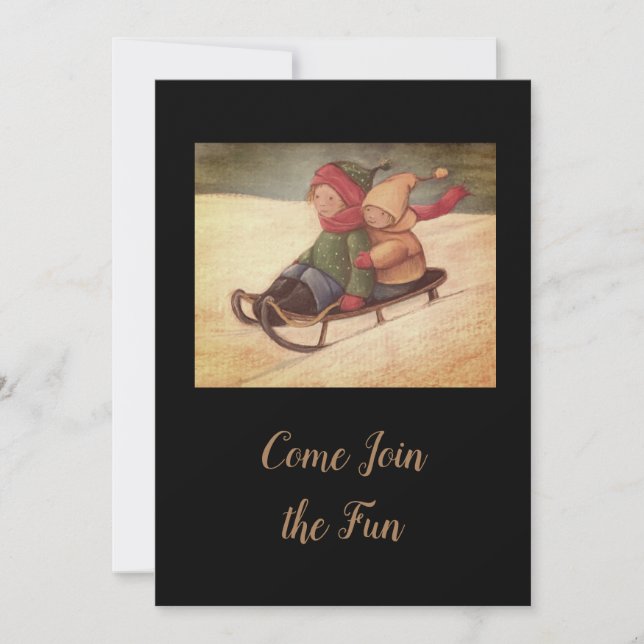 Invitation Les enfants en traîneau à neige (Devant)