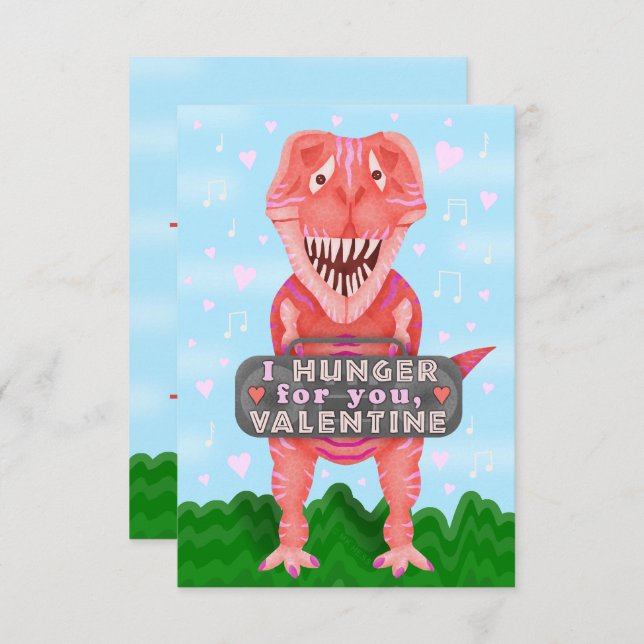 Invitation Les enfants La Saint Valentin Dinosaur T-Rex Cute (Devant / Derrière)