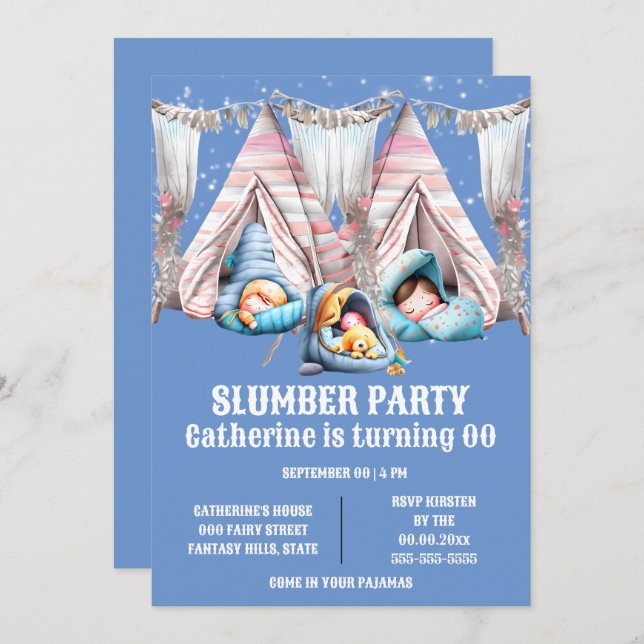 Invitation Les enfants teepee slepover slumber pyjama fête am (Devant / Derrière)