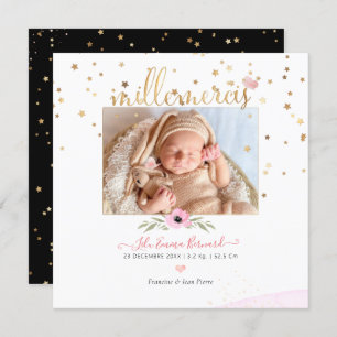Invitation Les etoiles d'or Remerciements Naissance Fille