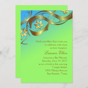 Invitation Les étoiles Turquoise et Lime Or fleurissent