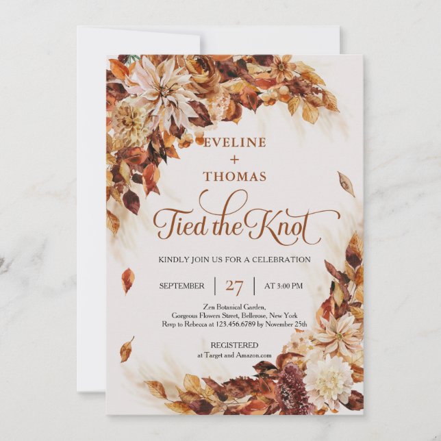 Invitation Les feuilles et les fleurs d'automne se sont marié (Devant)