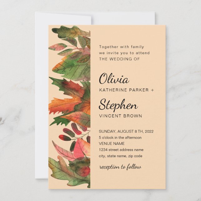 Invitation Les feuilles tombent. Bois d'automne Mariage botan (Devant)