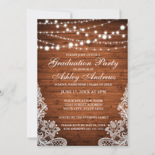 Invitation Les feux de bois rustique Lace Graduation Invitati