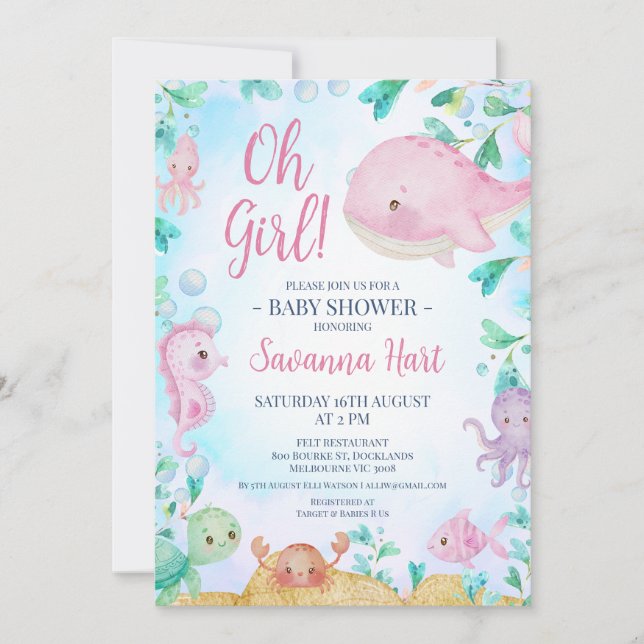 Invitation Les filles baleines roses sous le Baby shower mari (Devant)