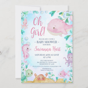 Invitation Les filles baleines roses sous le Baby shower mari