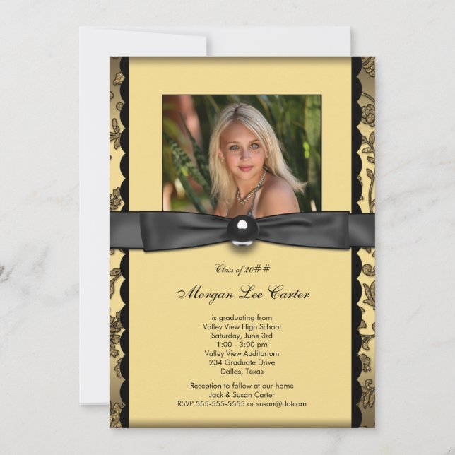 Invitation Les filles Black and Gold Photo Graduation (Devant)