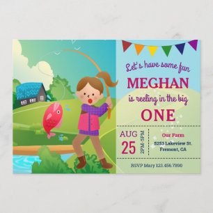 Invitation Les filles du thème de pêche "The Big One" fête le