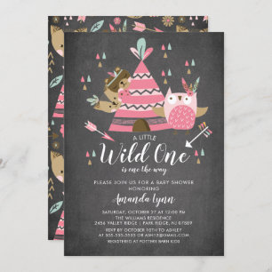 Invitation Les filles en tableau noir Wild One Baby shower In