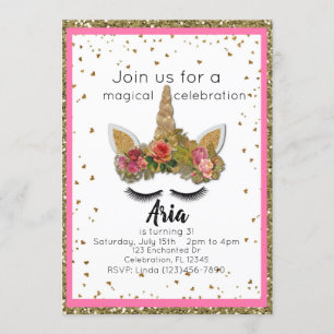 Invitation Les filles roses de parties scintillantes d'or ont