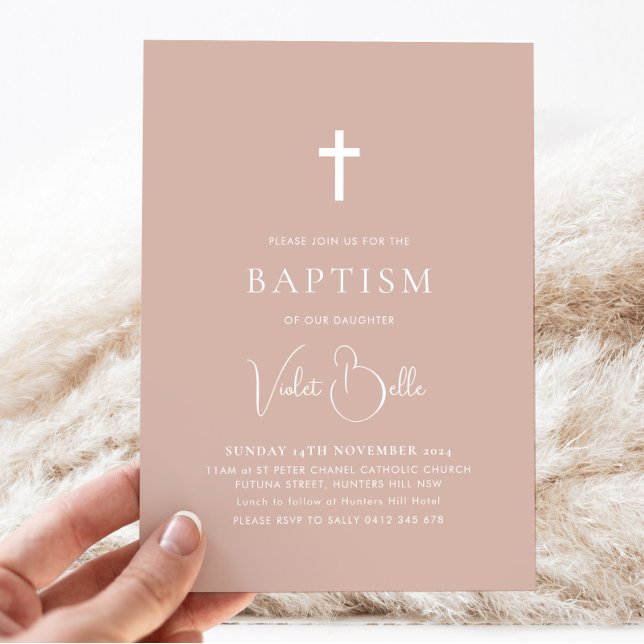 Invitation Les filles roses minimalistes Christening Baptême (Pink Baptism Invitation)