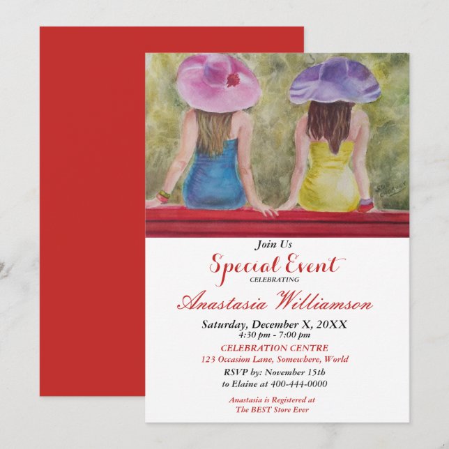 INVITATION LES FILLES SE RAPPELANT UNE SOIREE SUR UN BANC ROU (Devant / Derrière)