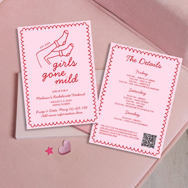 Invitation Les Filles Sont Passées La Main Douce Tirée Bachel (Girls Gone Mild Hand Drawn Bachelorette Weekend Invitation)