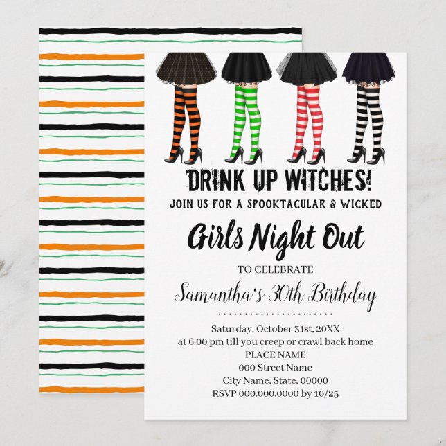 Invitation Les filles sortent les sorcières à l'aube (Devant / Derrière)