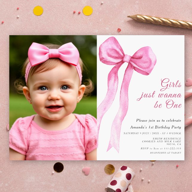 Invitation Les Filles Veulent Tout D'abord Un Nœud Rose Pour  (Créateur téléchargé)