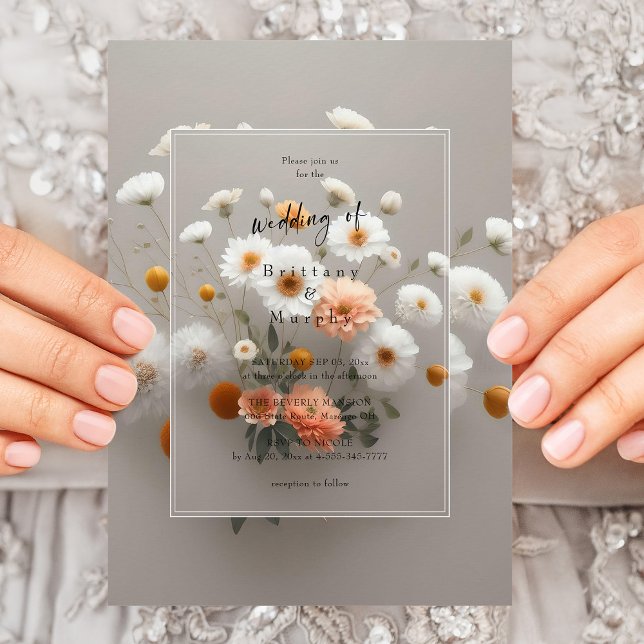 Invitation Les fleurs blanches romantiques | Élégant Mariage  (Whimsical blooms. Elegant chic. White blossom wedding invitation)