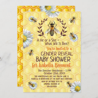 Invitation Les fleurs d'abeilles Baby showers révèlent le gen
