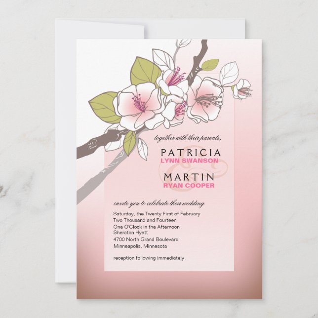 Invitation Les fleurs de cerisiers en fleurs rose Mariage (Devant)