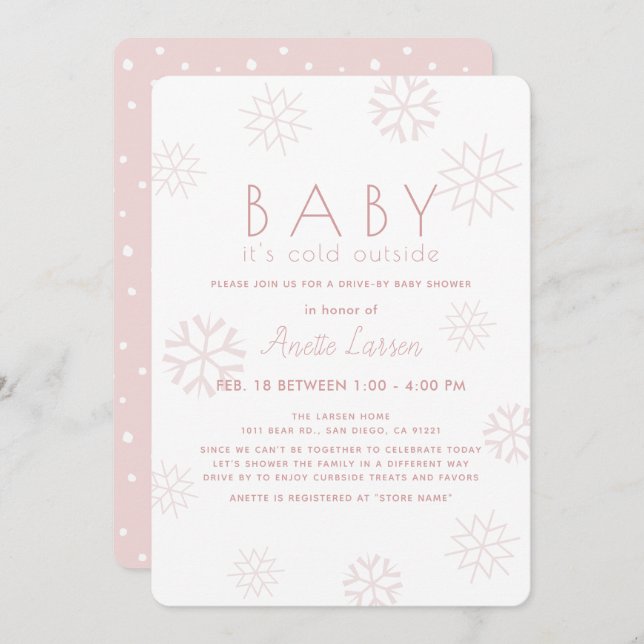 Invitation Les flocons de neige Bébé son Baby shower de prome (Devant / Derrière)
