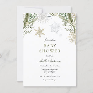 Invitation Les flocons de neige et le Baby shower de verdure
