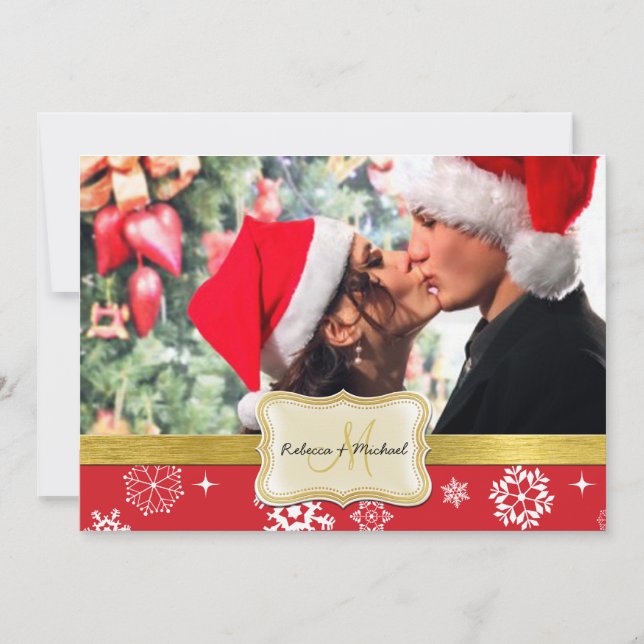 Invitation Les flocons rouges et blancs d'hiver invitent au m (Devant)