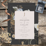 Invitation Les Flowers sauvages de Charcoal Wedding Invite<br><div class="desc">Annoncez votre mariage avec une touche d'élégance rustique. Notre faire-part de mariage captivante présente un agencement dynamique de fleurs sauvages et de fougères, minutieusement dessinés à la main et rappelant les trésors botaniques pressés. Des couleurs riches comme le tan, le jaune, le crème, le bleu et le vert sauge se...</div>