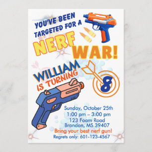 Invitation Les garçons Blue Orange BD Party - Guerre de Nerf