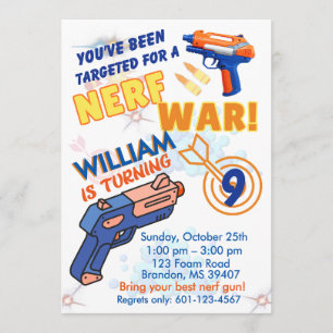 Invitation Les garçons Blue Orange BD Party - Guerre Nerf 9e