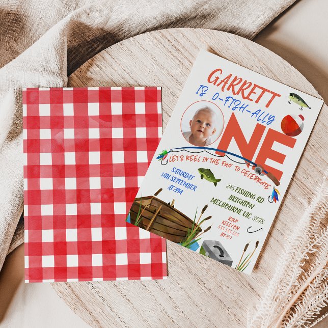 Invitation Les Garçons Roulez En Amusant Ofish Un 1er Anniver (Boys Ofishally one 1st Birthday Invitation, Fishing themed First Birthday Invite, o-fish-ally one)