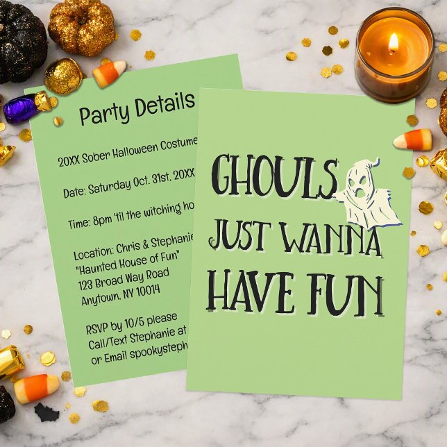 Invitation Les goules veulent juste s'amuser | Soirée Hallowe (Invite your friends to a mindful, sober Halloween Ghouls Just Wanna Have Fun celebration theme.)