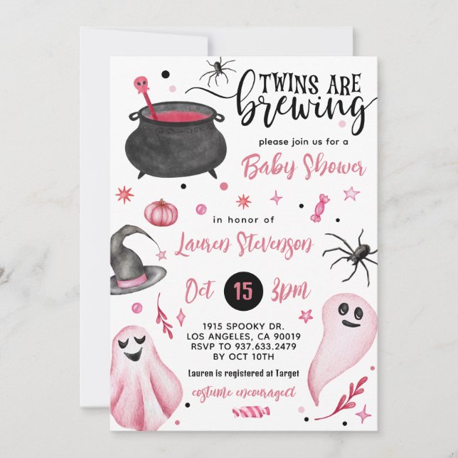 Invitation Les jumeaux brassent le Baby shower d'Halloween (Devant)