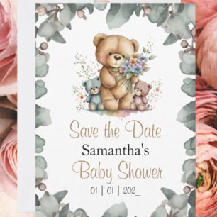 Invitation Les jumeaux ours en peluche aquarelle  la date