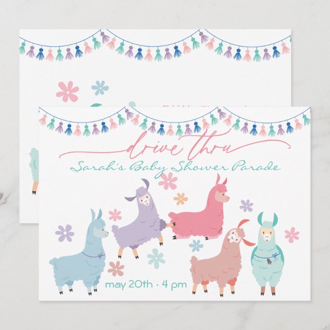 Invitation Les Llamas De Danse Surprise Traversent Le Baby sh (Devant / Derrière)